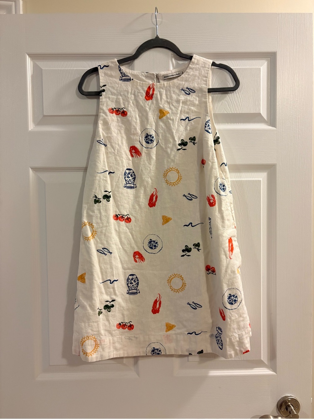 Abercrombie Cream Printed Sleeveless A-Line Dress